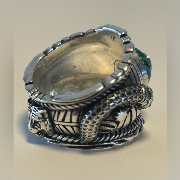 GUCCI Malachite Stone Gucci Garden Snake Tiger Heavy 925 Silver Ring 8.75US RARE - Picture 6 of 12